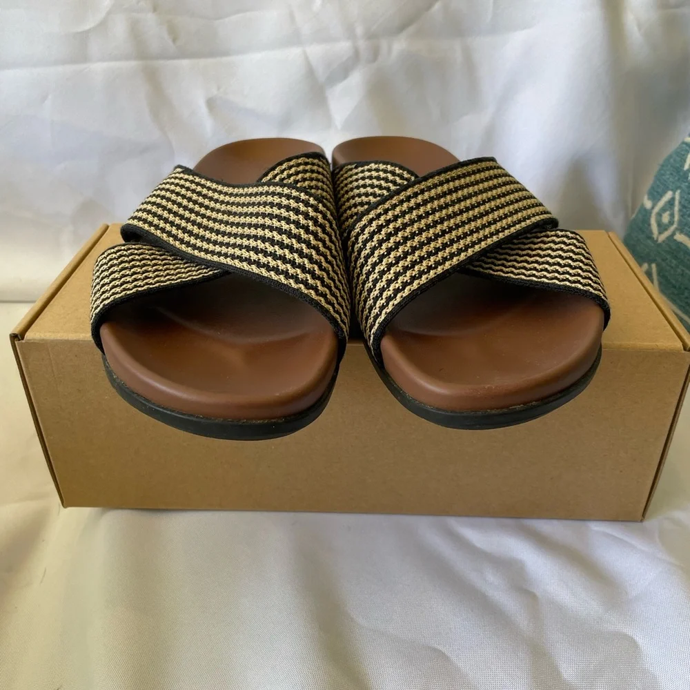 Rothy’s Weekend Slides in Toffee Stripe Size 10 - Picture 3 of 9